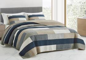 Chezmoi Collection 840079162885 Dylan 2-piece Navy Blue White Gray Taupe Plaid Rectangular