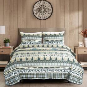 Chezmoi Collection 840079163813 Lake 3-piece Lodge Quilt Set Queen - Multicolor Pine Tree