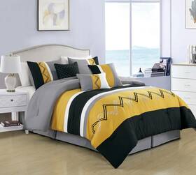 Chezmoi Collection 840079165091 Arden 7-piece Modern Pleated Stripe Embroidered Zigzag Bed