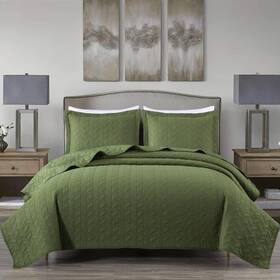 Chezmoi Collection 840079165930 Roswell 3-piece 100% Cotton Quilt Set King Size Loden Gree