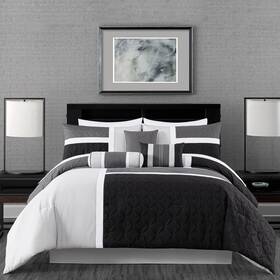 Chezmoi Collection 840079172495 Upland 7-piece Quilted Patchwork Comforter Set Black/gray