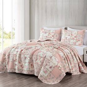 Chezmoi Collection 840079174628 Abbi 3-piece Pink Shabby Chic Bedding King Quilt Set Pre-w