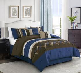 Chezmoi Collection 840079175762 Arden 7-piece Modern Pleated Stripe Embroidered Zigzag Bed