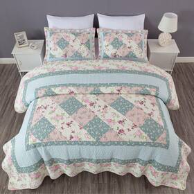 Chezmoi Collection 840079177759 Gayle 2-piece Cotton Patchwork Quilt Set - Vintage Washed