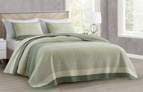 Chezmoi Collection 840079180506 Reed 3-piece Chic Patchwork Striped Quilt Set - Green Flor