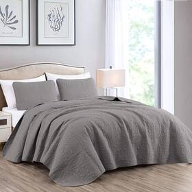 B00lpxww8e Chezmoi Collection Austin 3-piece Oversized Bedspread Coverlet Set Queen Gray