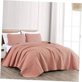 B00lu1npsw Chezmoi Collection Austin 3-piece Oversized Bedspread Coverlet Set Queen Salmon