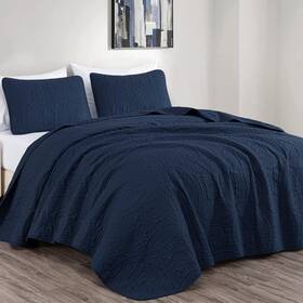B013l0xyty Chezmoi Collection Austin 3-piece Oversized Bedspread Coverlet Set Queen Navy