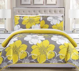 88810422 Chic Home Design Woodside 3 Piece Yellow Floral Quilt Set