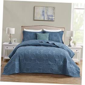 Chixin 782931980681 Botanical Cotton Quilt King Size - Real 104 Inch X92 Smokey Blue