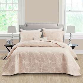 H-3219 Chixin Cotton Quilt King Size - Real Stitching Leaf Pattern Quilted Bedspread