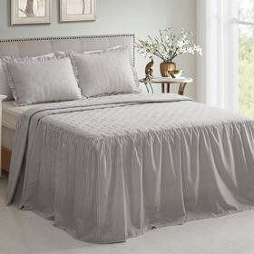 H-5343 Chixin Ticking Stripe Ruffle Skirt Bedspread Full Size - 30 Inch Long Drop Shabby Chic