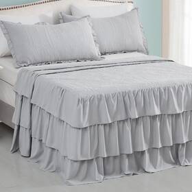 H-5344 Chixin Ruffle Skirt Bedspread King Size - 30 Inch Long Drop Shabby Chic Style Lightwei