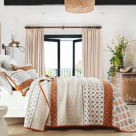Bk05 Cinefoso Quilt King Size - 100% Cotton Floral Set Orange Farmhouse Soft Bedsprea