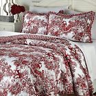 Clever Carriage Red French Toile Country 6pc Full Queen Quilt Set Bundle 710912539115
