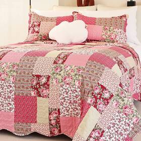 Cmfshape 726084928923 Summer Floral Queen Quilted Bedspread Romantic Pink Quilt Set Full Reve