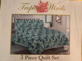 Coastal 048986791147 Tropic Winds King Quilt Set Coral Shells Turtle Fish Beach