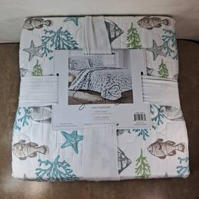 Coastal 621948324661 Sun And Sea King Quilt Set Nautical Fish Coral 3-piece New