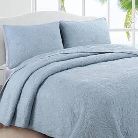 Hlds7605 Coastal Quilt Set King Blue Pillow Shams 3 Piece Cotton Reversible Bedding Cover