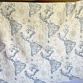 Kj0518 Coastal Living Nautical World Map Compass Beach House Queen Quilt 62.5x85 Inch Read