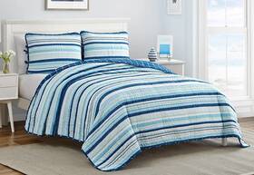Coastal Quilt Set 847636044523 King Blue White Stripes Reversible Cotton Pillow Sham Bedding