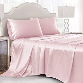 Cobedzy 745128232970 4 Pcs Blush Pink Satin Sheets Queen Size Silky Bedding S