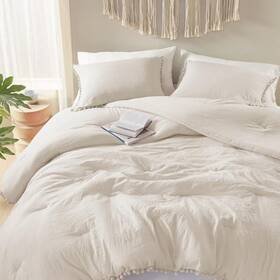 Cod10-1246 Codi Beige Twin Comforter Set For Girls - Boho Aesthetic Pom Fringe Design Cu