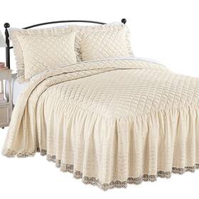 34-7260 Collections Etc Diamond Quilt Top Vintage Lace Ruffle Skirt Bedspread