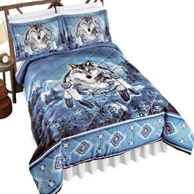 Afl22c081 Collections Etc Wolf Dreamcatcher Aztec Border Comforter Set Blue And Grey King