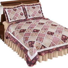Afl24c007 Collections Etc Elegant Madelyn Floral Patchwork Trellis Scalloped Edge Quilt