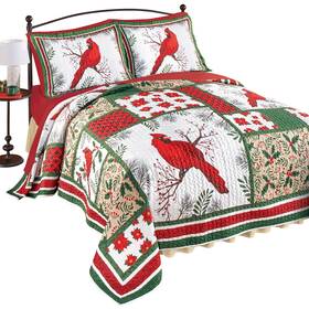 Afl25c034 Collections Etc Holiday Cardinal Patchwork Oversized Quilt