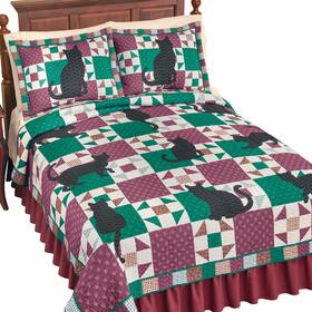 Ahl24c014 Collections Etc Cat Silhouette Patchwork Quilt Burgundy/green Full/queen