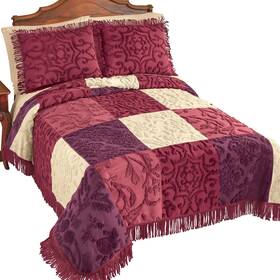 Am2401-070 Collections Etc Patchwork Style Textured Chenille Fringe Border Bedspread