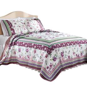 Asp25c008 Collections Etc Laurel Vermicelli Stitching Floral Print Oversized Quilt