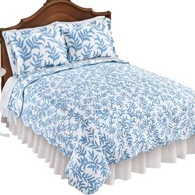 Asu24c011 Collections Etc Leaf Toss Quilt Blue Full/queen