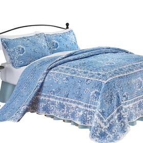 Asu25c013 Collections Etc Porcelain Floral Paisley Border Quilted Bedspread