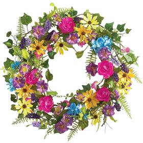 15s2561c Collections Etc C1037/15s2561c Mixed Floral Wreath With Yellow Daisies Standard