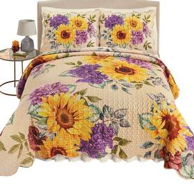 Cofa250416 Collections Etc Lovely Sunflower Bouquet Scalloped Edge Oversized Quilt