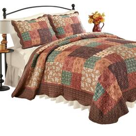 Cofa250418 Collections Etc Autumn Patchwork Scalloped Edge Oversize Quilt