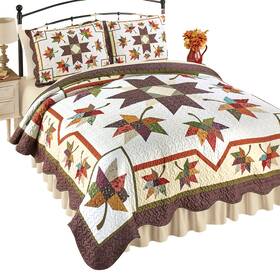 Cofa250447 Collections Etc Fall Leaves Star Patchwork Scalloped Edge Quilt