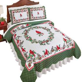 Coho220059 Collections Etc Festive Bird And Pine Reversible Holiday Quilt
