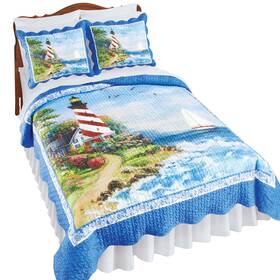Cosp240046 Collections Etc Lighthouse Scene Coastal Scalloped Edge Quilt