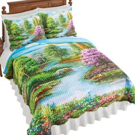 Cosp240057 Collections Etc Vibrant Spring Scene Scalloped Edge Quilt