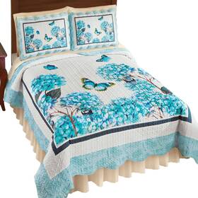 Cosp240074 Collections Etc Blue Hydrangea Butterfly Scalloped Edge Quilt