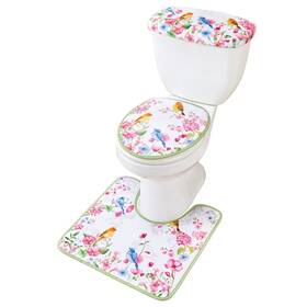 Cosp240083 Collections Etc Colorful Birds On Flowering Branch 3-piece Commode Set