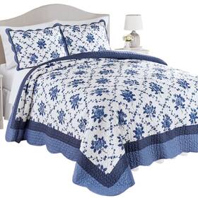 Cosp250459 Collections Etc Brielle Rose Bouquet Trellis Design Oversized Scalloped Edge Quilt