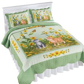 Cosp250469 Collections Etc Charming Sunflower Cat Scalloped Edge Quilt
