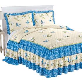 Cosp250479 Collections Etc Butterfly Magnolia Triple Ruffle Bedspread