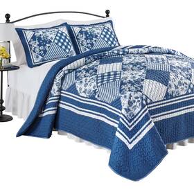 Cosp2505701 Collections Etc Lucy Oversized Diamond Patchwork Blue And White Quilt