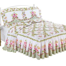 Cosp251766 Collections Etc Columbine Floral Trellis Quilt Top Ruffle Border Bedspread